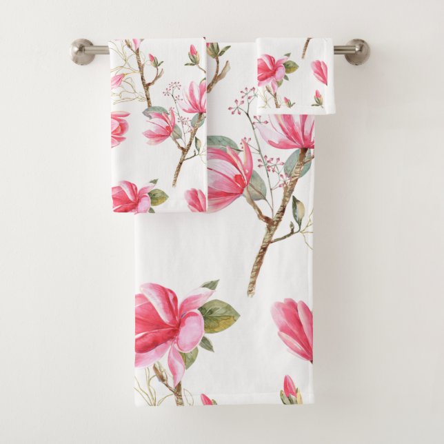 Rosa BlumenhandtuchSet, Hübsche rosa Blume Badhandtuch Set (Insitu)