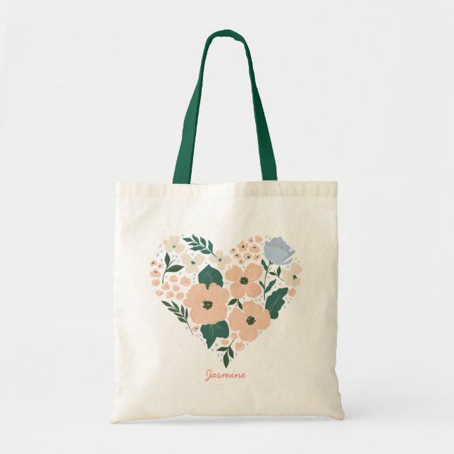 Rosa Blumenherz & LIEBE Tragetasche (Vorne)