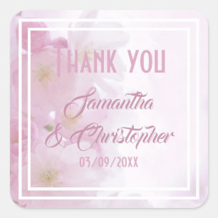 Rosa Blumenhochzeit danke Quadratischer Aufkleber