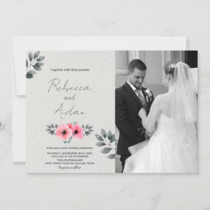 Rosa Blumenhochzeit Einladungen mit Foto