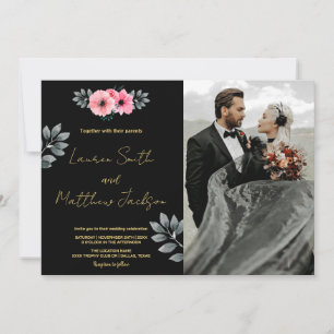 Rosa Blumenhochzeit Einladungen mit Foto