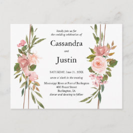 Rosa Blumenhochzeit Postkarte