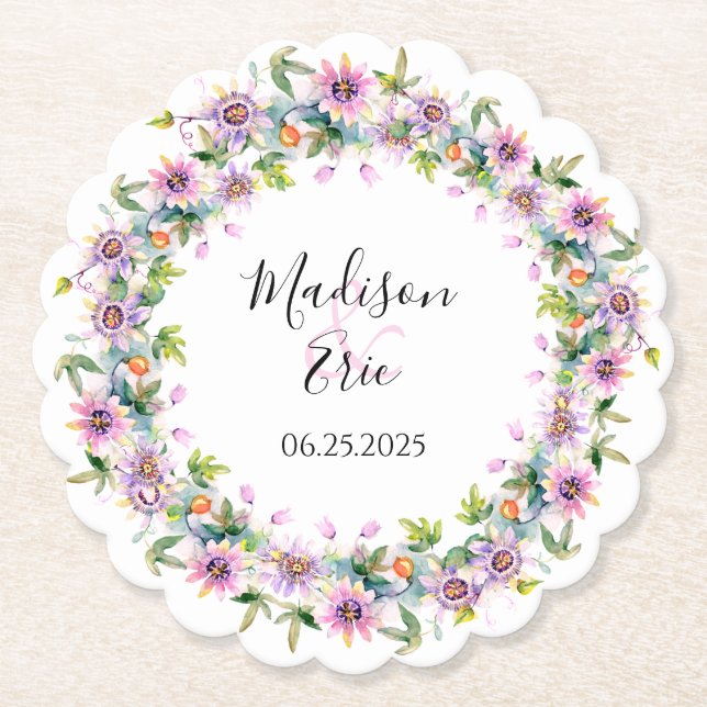 Rosa Blumenhochzeit Untersetzer (Vorderseite)