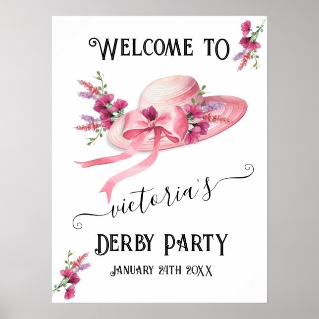Rosa Blumenhut Derby Brautparty Begrüßungsuntersch Poster (Vorne)