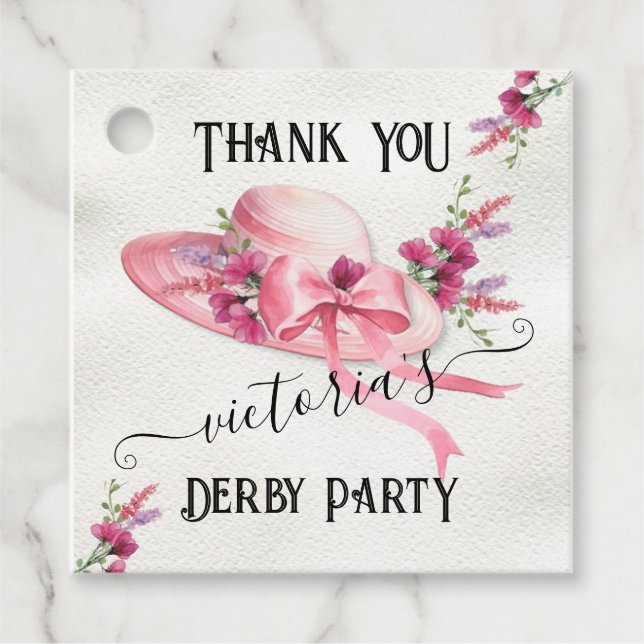 Rosa Blumenhut Derby Brautparty Geschenkanhänger (Vorderseite)