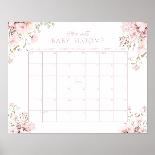 Rosa Blumenkalender - Wann wird das Baby blühen Poster (Vorne)