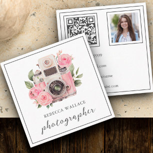 Rosa Blumenkamera Foto QR Code Fotograf Quadratische Visitenkarte