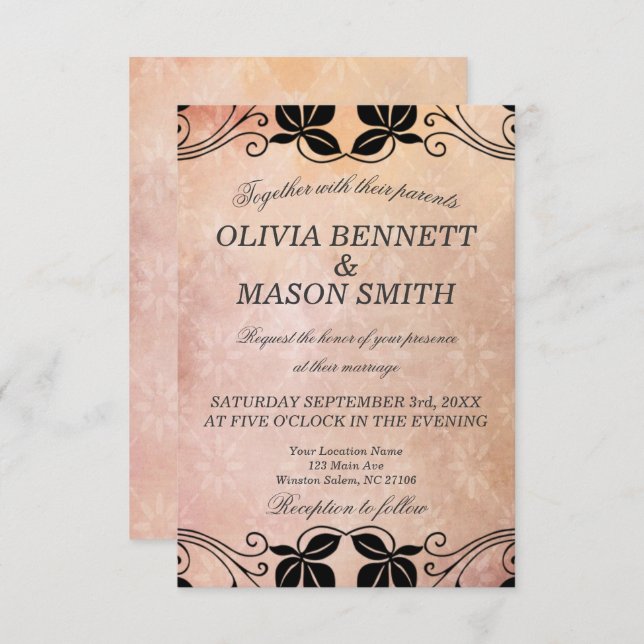 Rosa Blumenkarte Einladung (Vorne/Hinten)