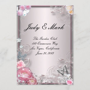 Rosa Blumenkarte und Hochzeitkarte für Schmetterli Menükarte