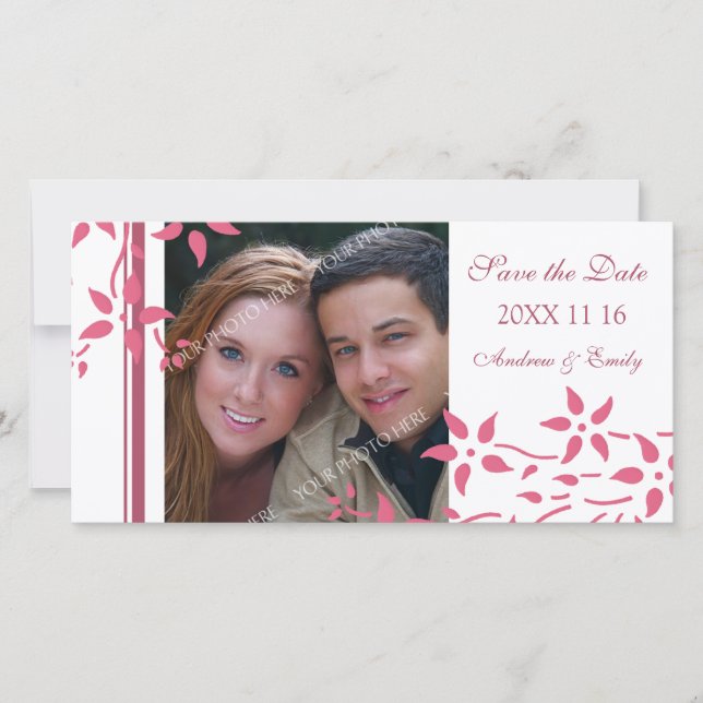 Rosa Blumenkarten Save the Date Hochzeitskarten (Vorderseite)