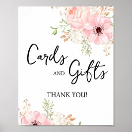 Rosa Blumenkarten und Geschenke Kinderdusche Poster