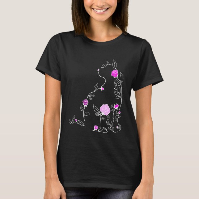 Rosa Blumenkatze Rosa Grafik T-Shirt (Vorderseite)