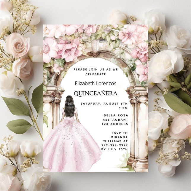 Rosa Blumenkleid Gewand Quinceanera Einladung (Von Creator hochgeladen)
