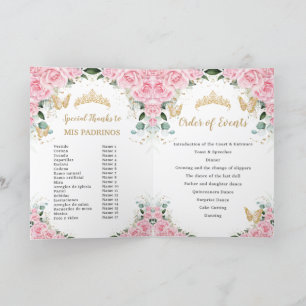 Rosa Blumenkleid Gold Quinceñera Orden der Veranst Programm