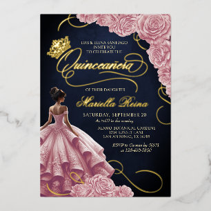 Rosa Blumenkleid Quinceañera Folieneinladung