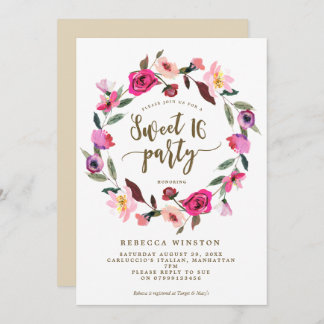 Rosa Blumenkranz süße 16 Party laden ein Einladung
