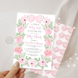 Rosa Blumenkranz süße Schleife Boho Babymädchen-Pa Einladung