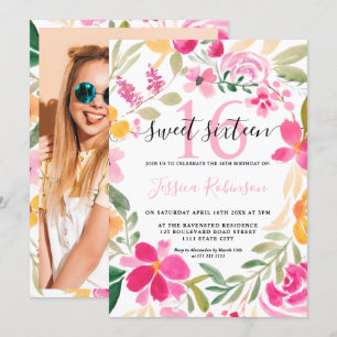 Rosa Blumenkrautschrift Sweet 16 Einladung