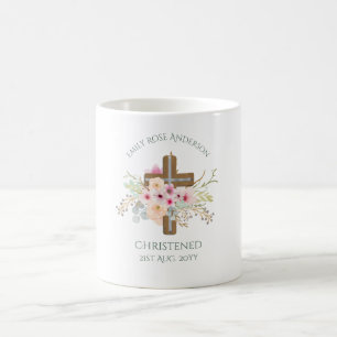 Rosa Blumenkreuz Bouquet Girl Taufe Kaffeetasse