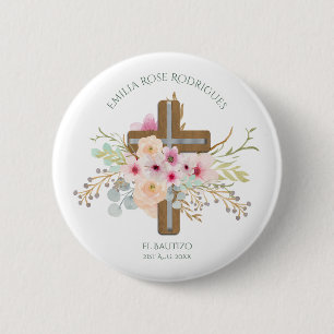 Rosa Blumenkreuz Button