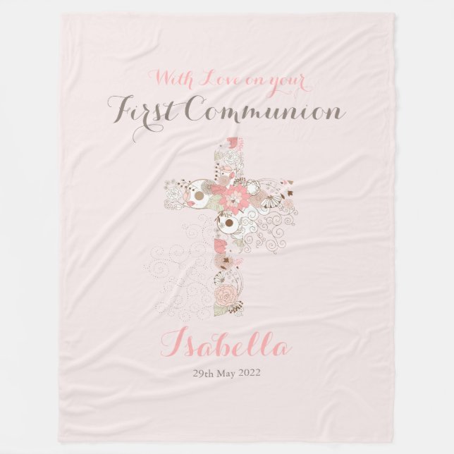 Rosa Blumenkreuz Fleecedecke (Vorderseite)