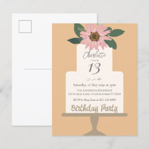 Rosa Blumenkuchen Geburtstagsfeier Postkarte