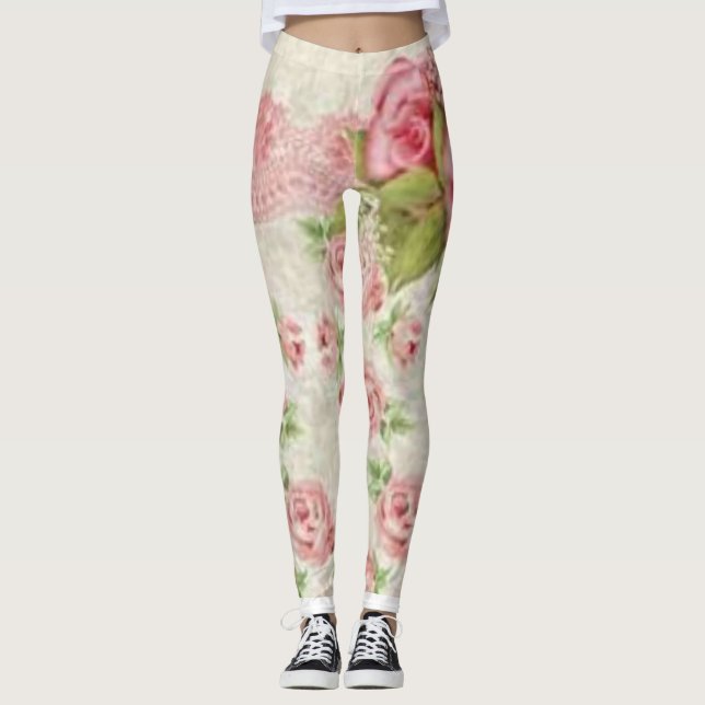 Rosa, blumenlange Leggings (Vorderseite)