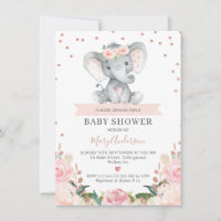Rosa Blumenmädchen Elephant Babydusche Einladung