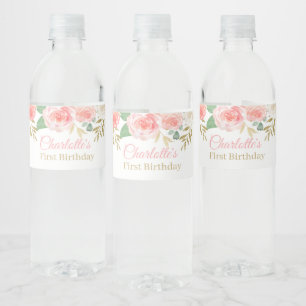 Rosa Blumenmädchen Geburtstag Wasser Flasche Etik Wasserflaschenetikett