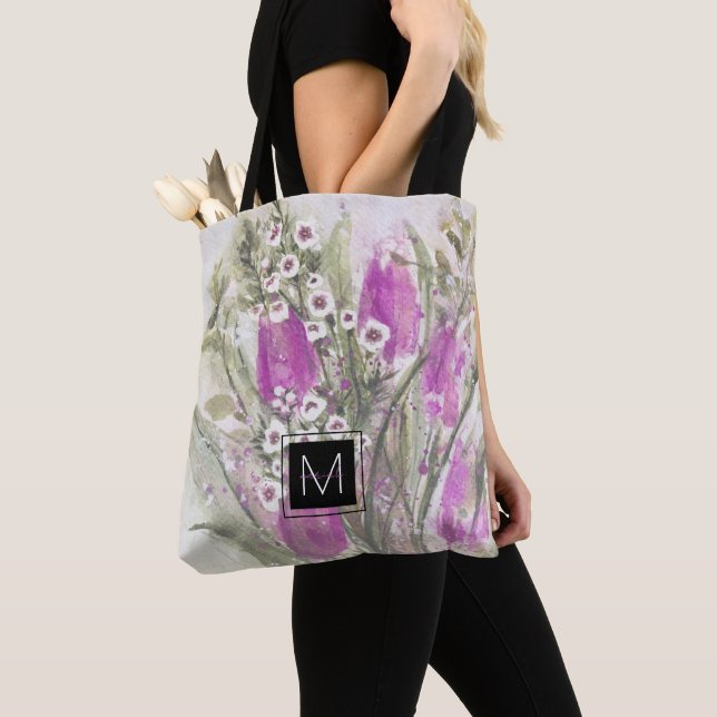 Rosa blumenmonogramm Brautjunggeschenk Tasche (Von Nahem)