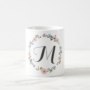 Rosa Blumenmonogramm-Tasse niederlassungwreath- Kaffeetasse