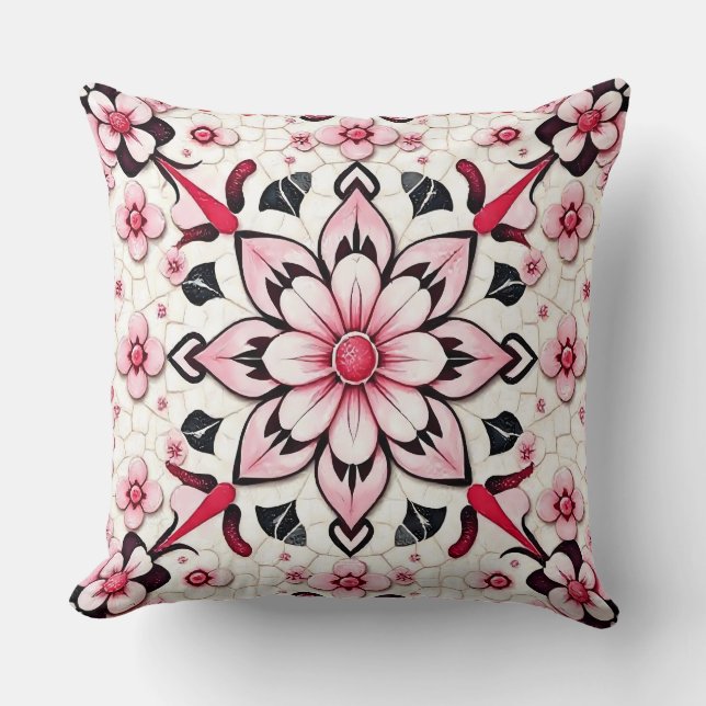 Rosa Blumenmosaik-Kissen Kissen (Vorderseite)