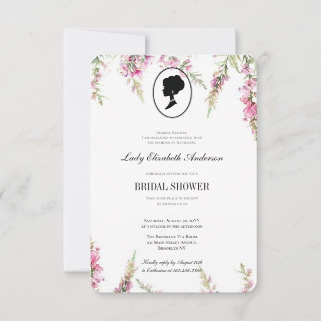 Rosa Blumenmotiv, Brautkaffee-Notfall Einladung (Vorderseite)