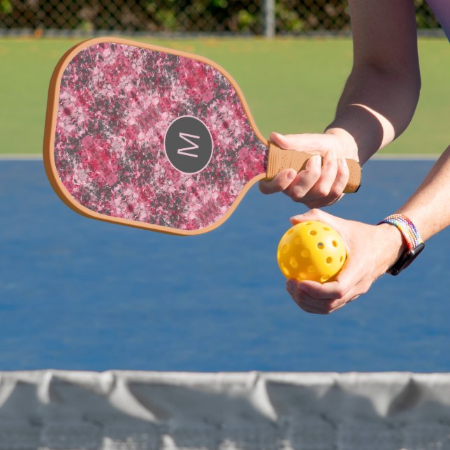 Rosa Blumenmuster Abstraktes Mit Monogramm Pickleb Pickleball Schläger (InSitu)