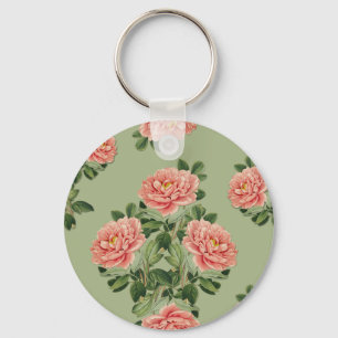 Rosa Blumenmuster auf grünem Hintergrund Nahtlos Schlüsselanhänger