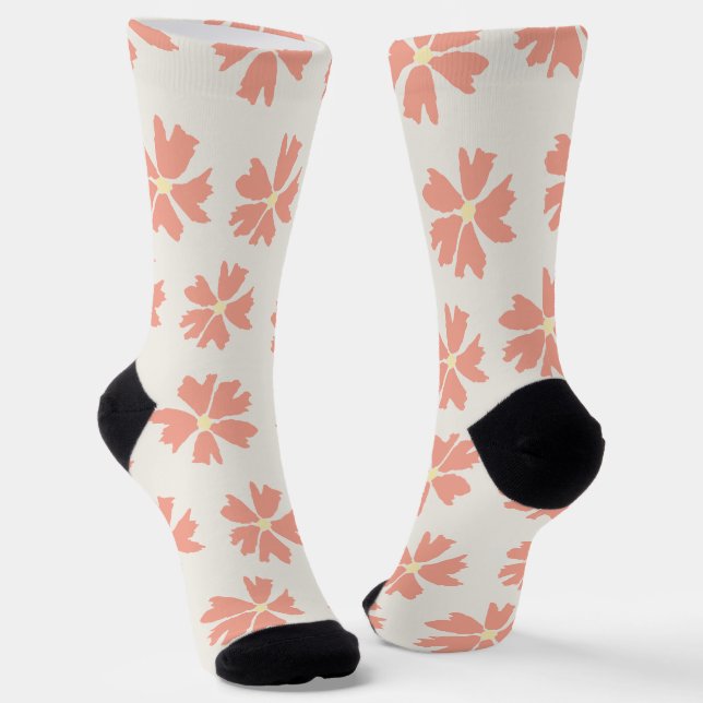 Rosa Blumenmuster auf Off-White Socken (Gewinkelt)