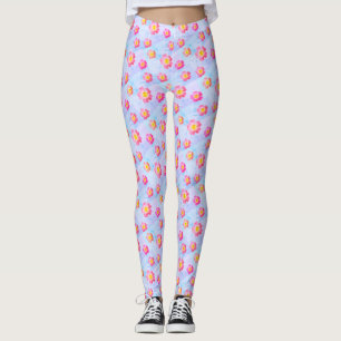 Rosa Blumenmuster auf Pastellfarben Leggings
