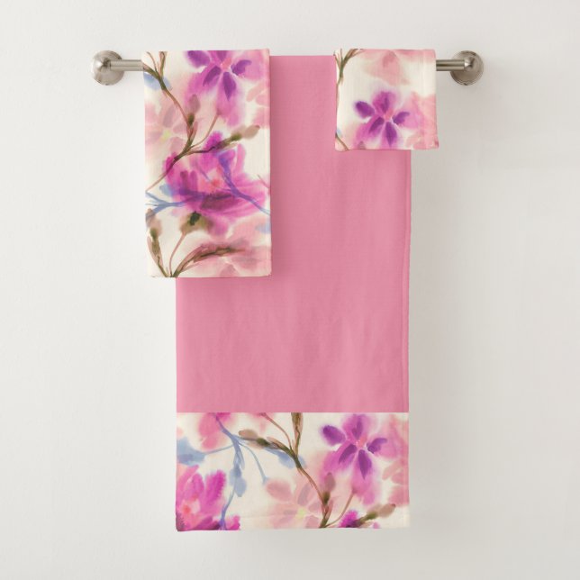 Rosa Blumenmuster Badhandtuch Set (Insitu)
