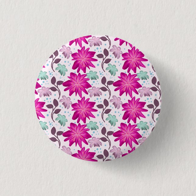 Rosa Blumenmuster Button (Vorderseite)