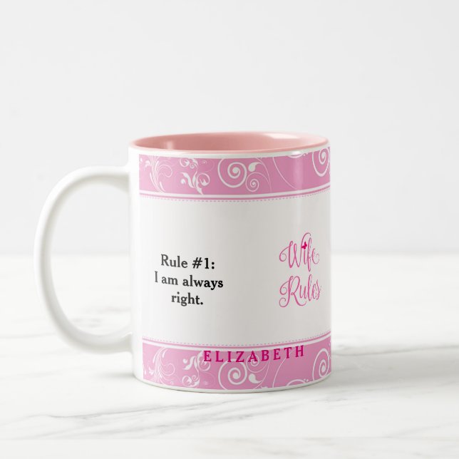 Rosa Blumenmuster Ehefrau Regeln Cup Tasse (Links)