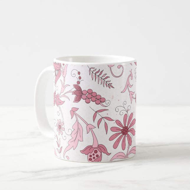 Rosa Blumenmuster Kaffeetasse (Vorderseite Links)