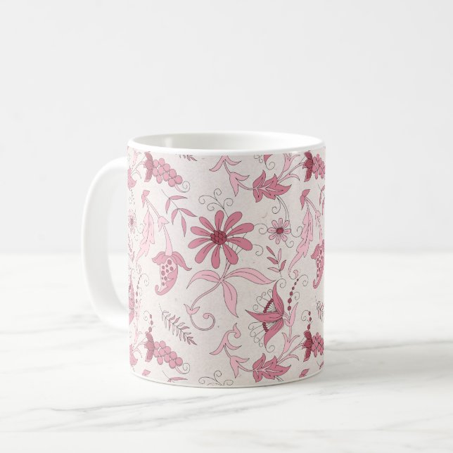 Rosa Blumenmuster Kaffeetasse (Vorderseite Links)