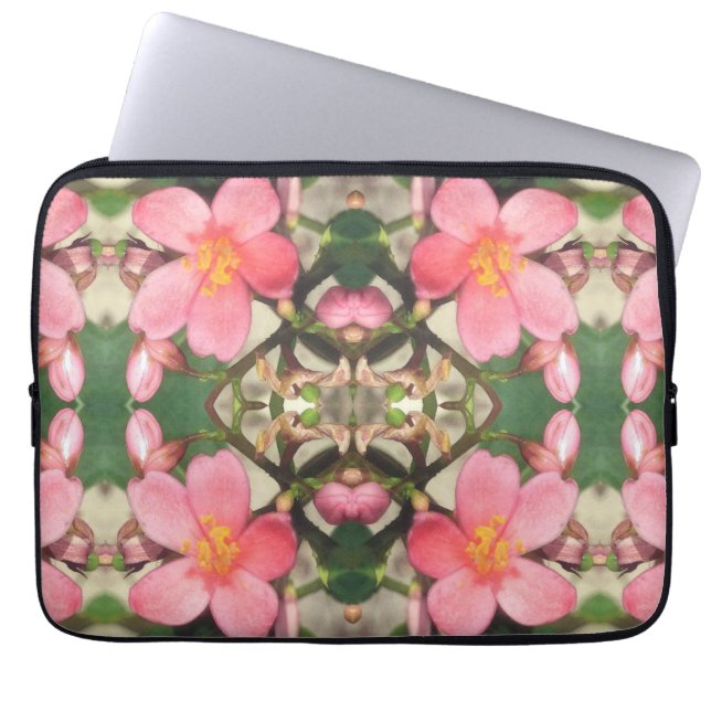 Rosa Blumenmuster Laptopschutzhülle (Vorderseite)