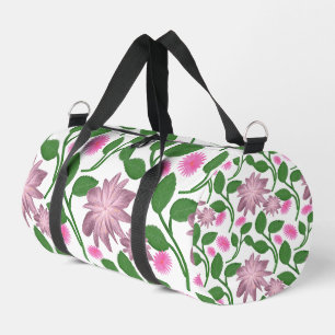 Rosa Blumenmuster mit grünen Blättern Duffle Bag