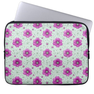 Rosa Blumenmuster mit Tröpfchen Laptopschutzhülle