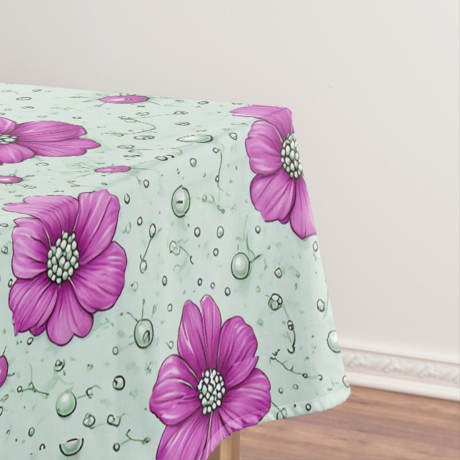 Rosa Blumenmuster mit Tröpfchen Tischdecke (Beispiel)