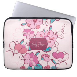Rosa Blumenmuster Namensschild Design Benutzerdefi Laptopschutzhülle