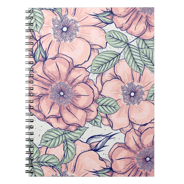 Rosa Blumenmuster | Notizbuch Journal Notizblock (Vorderseite)