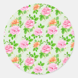 Rosa Blumenmuster Runder Aufkleber