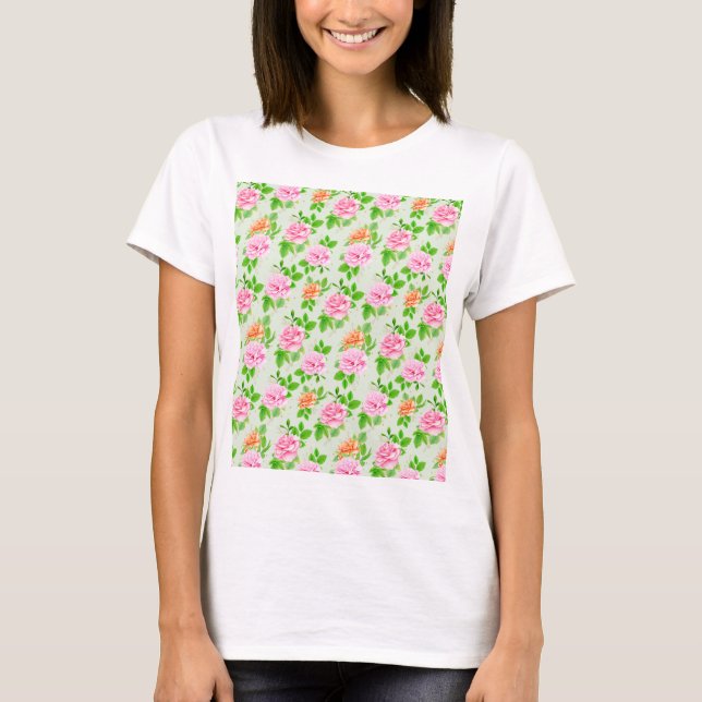 Rosa Blumenmuster T-Shirt (Vorderseite)